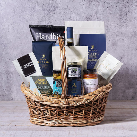 The Entertaining Shop Basket, wine gift, wine, gourmet gift, gourmet, coffee gift, coffee