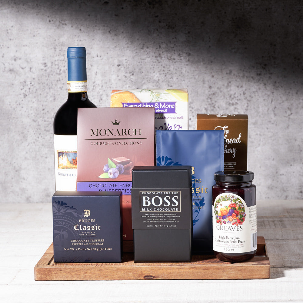 Indulgent Wine & Chocolate Tray, Wine Gift Baskets, Chocolate Gift Baskets, Gourmet Gift Baskets, Canada Delivery