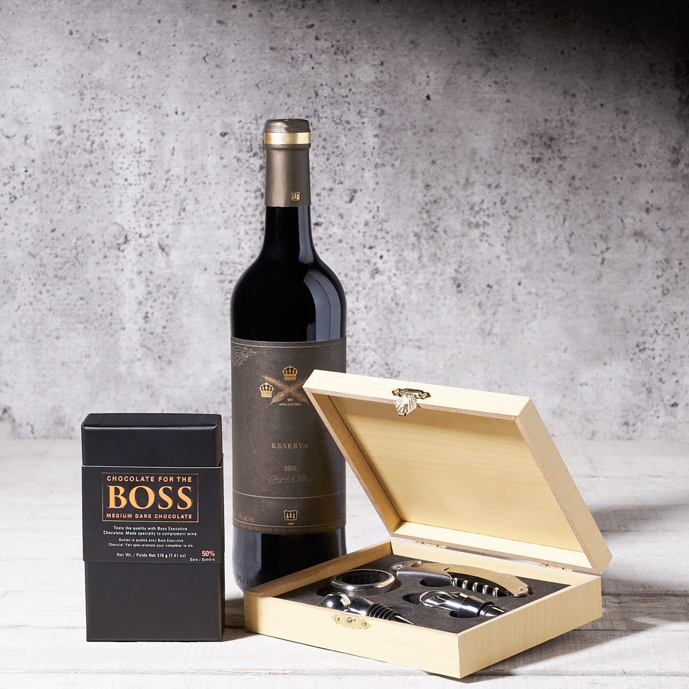 Wine & Medium Dark Chocolate Gift Set, Wine Gift Baskets, Gourmet Gift Baskets, Canada Delivery
