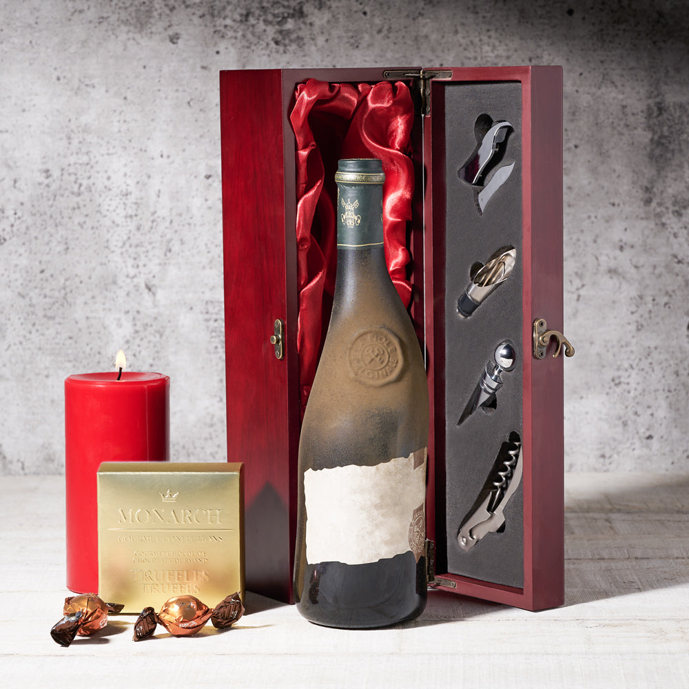 Red &amp; Gold Truffles and Wine Gift Basket, Wine Gift Baskets, Gourmet Gift Baskets, Canada Delivery