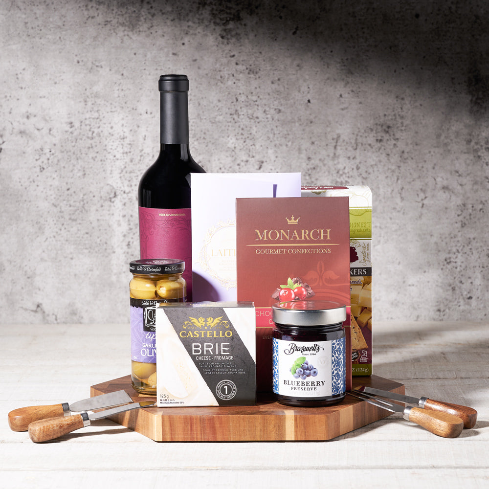 The Heritage Wine & Cheese Serving Board, Wine Gift Baskets, Gourmet Gift Baskets, Cheese, Chocolates, Wine, Canada Delivery