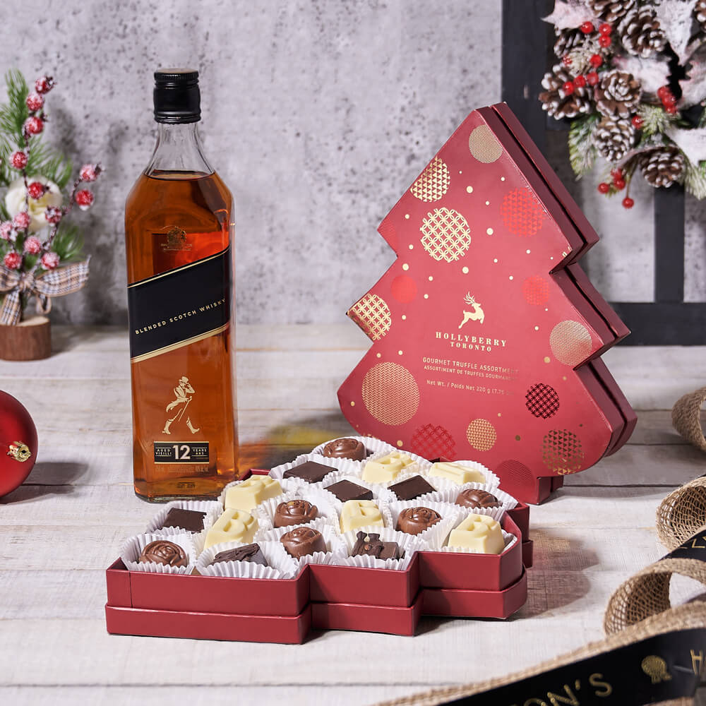 A Very Merry Chocolate Tree Liquor Gift, christmas gift, christmas, holiday gift, holiday, liquor gift, liquor, chocolate gift, chocolate