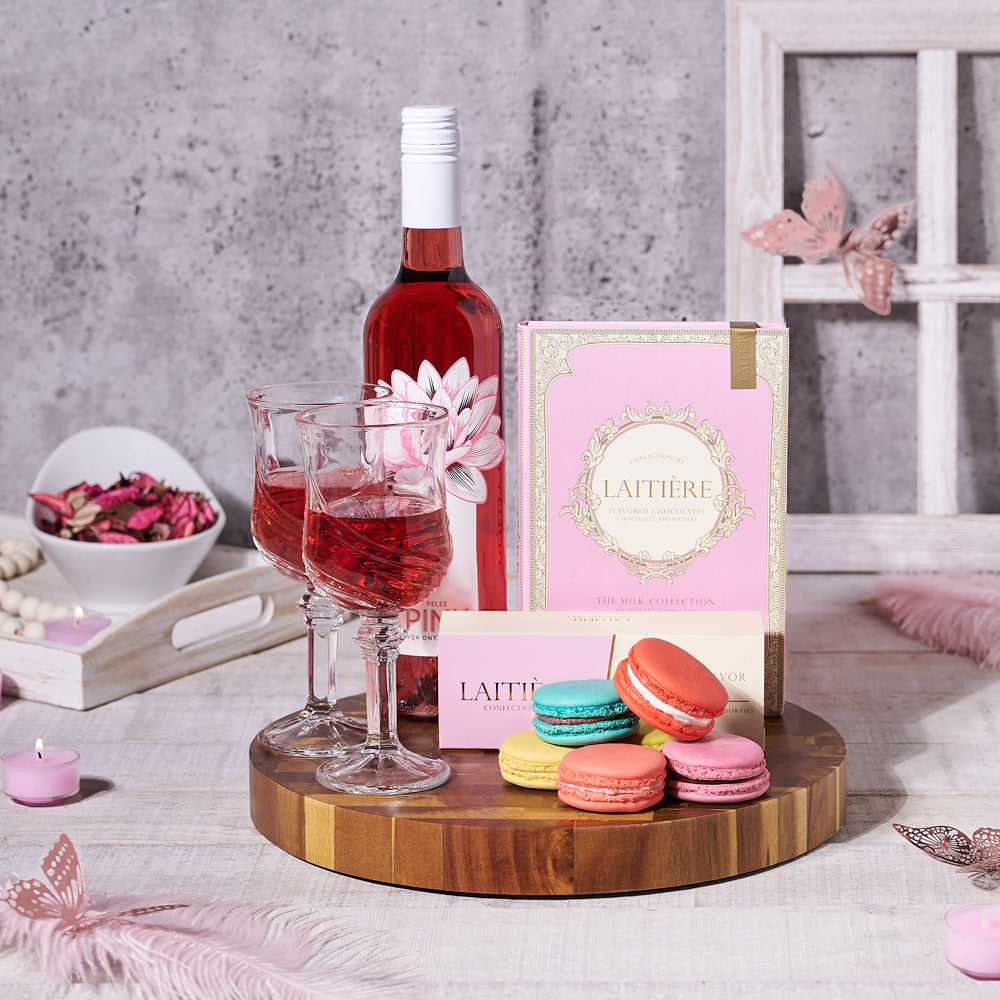 Mother's Day Wine & Macaron Gift Set, wine gift baskets, gourmet gifts, gifts, mother's day gifts