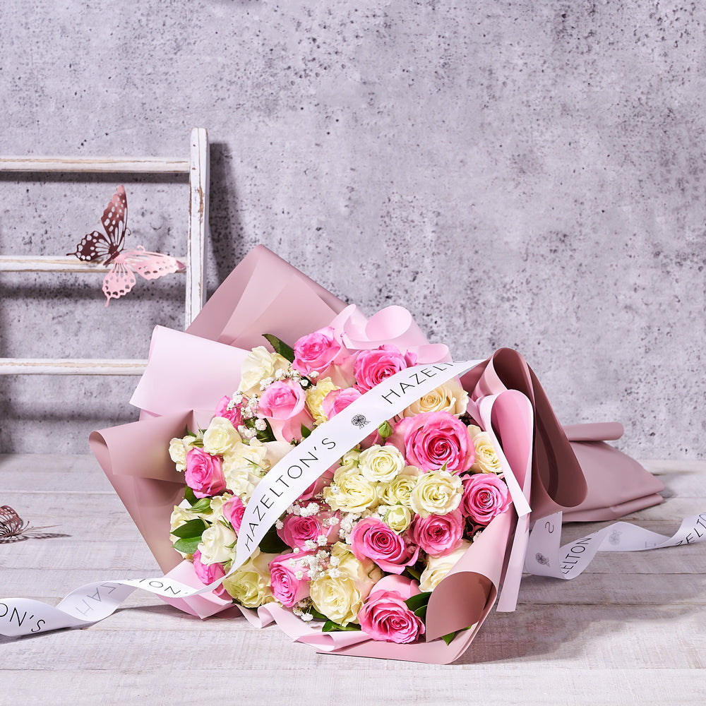 Pink &amp; White Harmony Rose Bouquet, floral gift, rose gift, mother's day flowers, mother's day, mother's day gift, rose bouquet