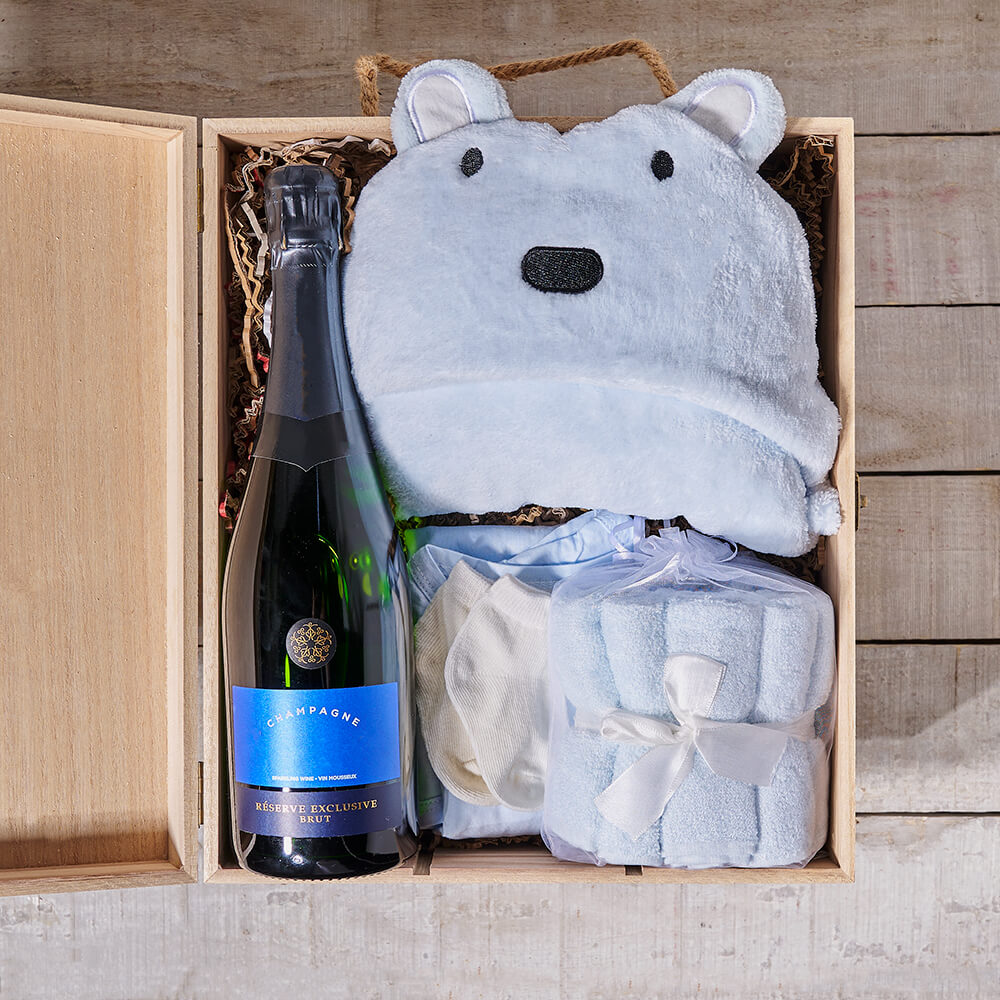 Baby Boy Arrival Crate, baby gift basket, baby gift, baby, baby shower gift, baby shower, champagne gift, champagne, sparkling wine gift, sparkling wine, Set 26311-2023
