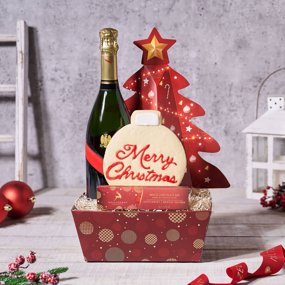 Christmas Champagne & Chocolate Gift Basket, christmas gift, christmas, holiday gift, holiday, chocolate gift, chocolate, champagne gift, champagne, sparkling wine gift, sparkling wine, gourmet gift, gourmet