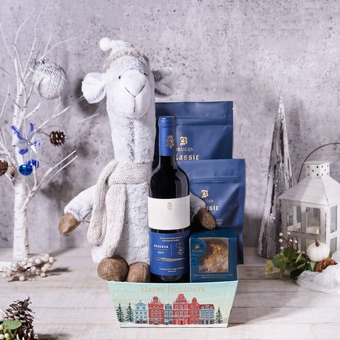 Christmas Llama & Dessert Gift, christmas gift, christmas, holiday gift, holiday, gourmet gift, gourmet, wine gift, wine