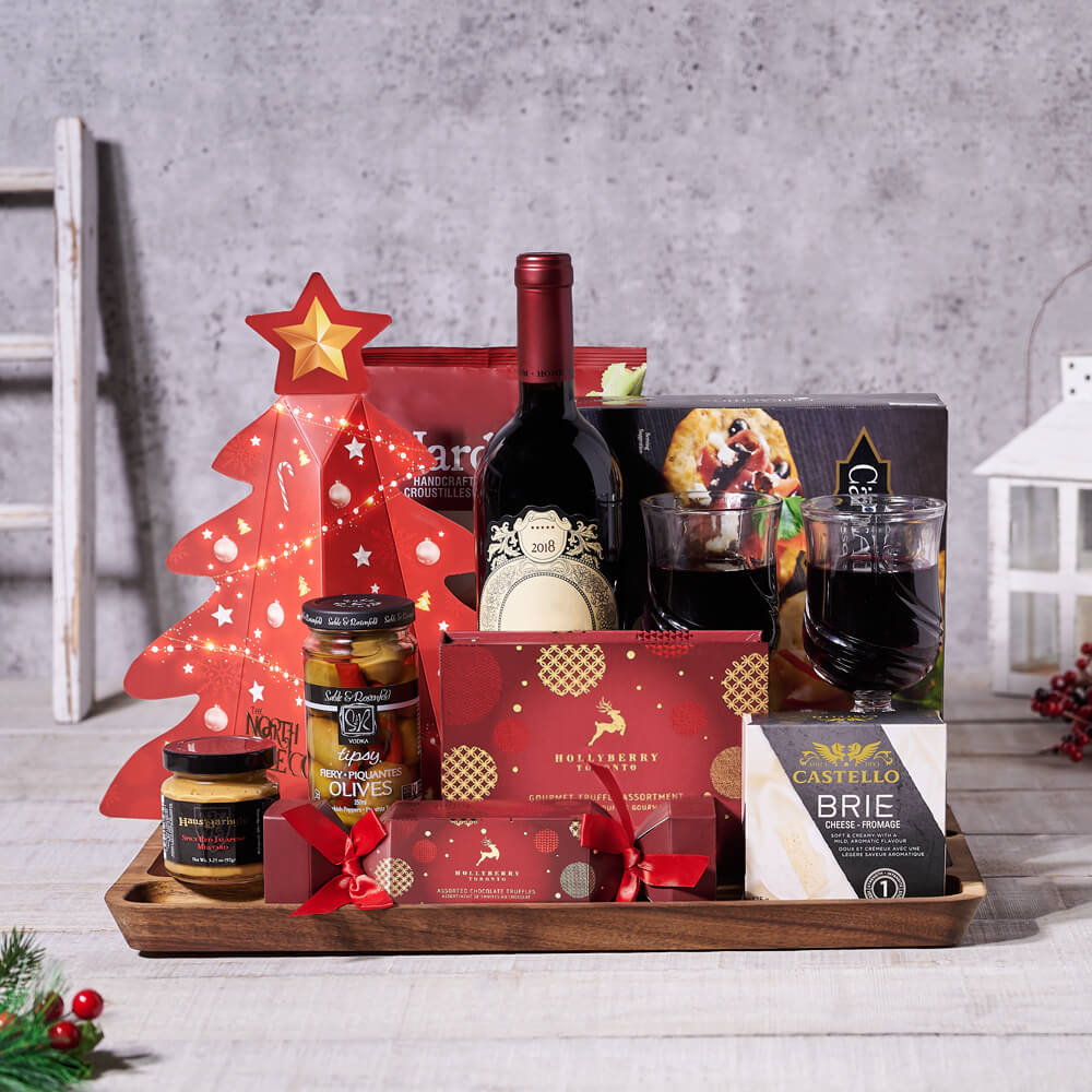 Christmas Wine & Cheese Snack Set, christmas gift, christmas, holiday gift, holiday, gourmet gift, gourmet, wine gift, wine