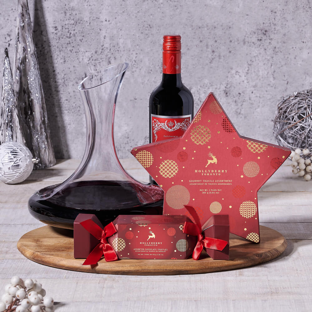 Holiday Decanter &amp; Chocolate Truffle Gift Board, christmas gift, christmas, holiday gift, holiday, chocolate gift, chocolate, wine gift, wine, decanter gift, decanter