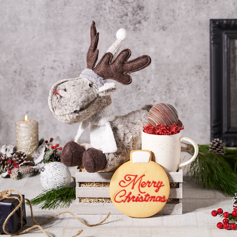 The Holly Jolly Reindeer Treat Crate, Christmas gift baskets USA Delivery