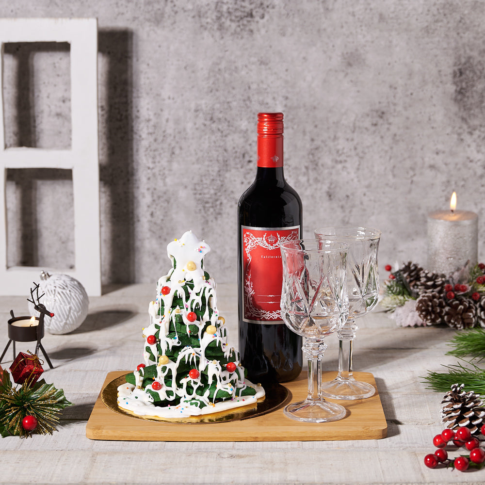 Sweet Christmas Tree &amp; Wine Gift Set, Christmas gift baskets