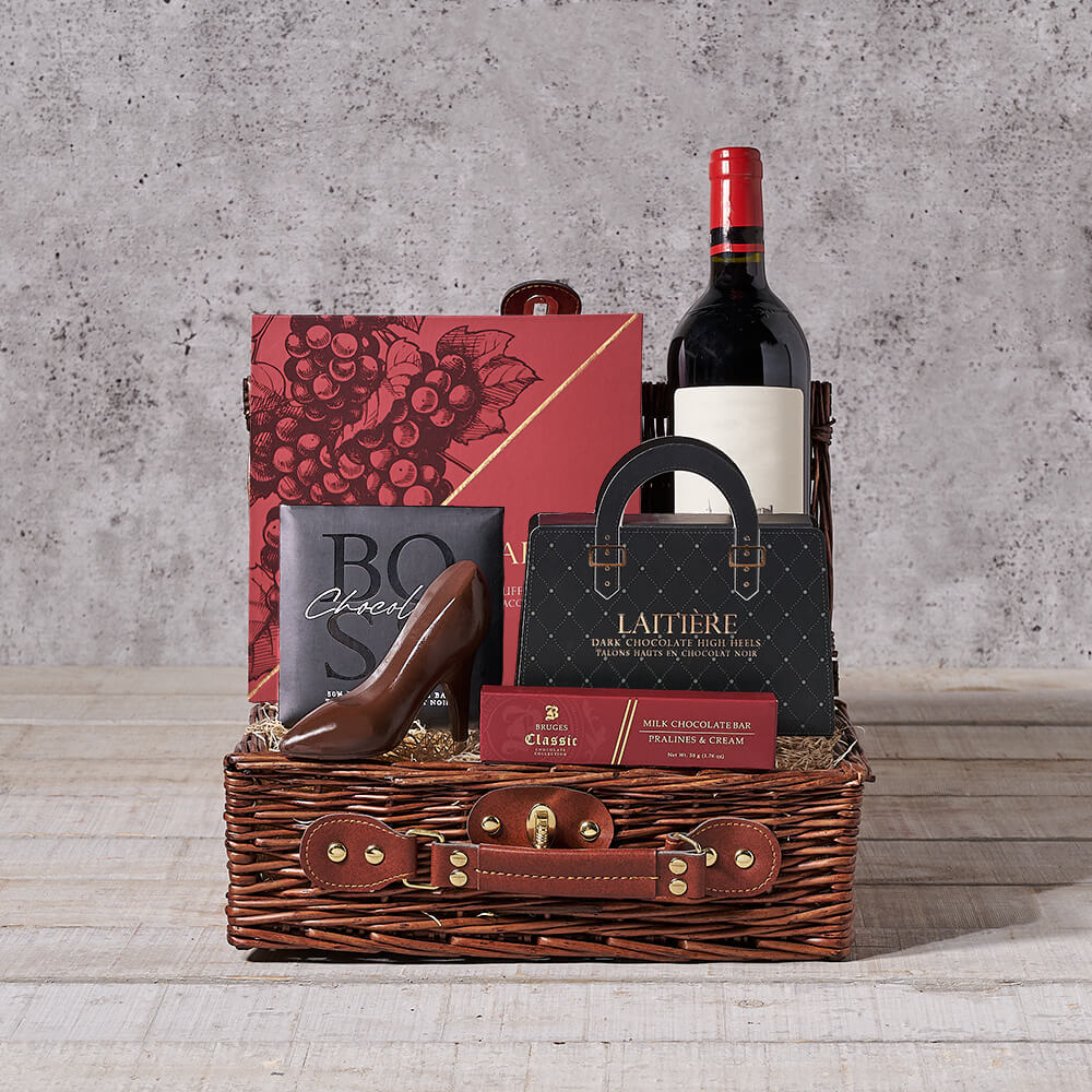 Chocolate Temptations Wine Gift Basket, wine gift, wine, gourmet gift, gourmet, chocolate gift, chocolate
