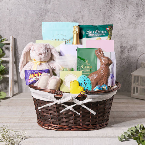Easter Feast Basket with Champagne, easter gift, easter, champagne gift, champagne, sparkling wine gift, sparkling wine, chocolate gift, chocolate, tea gift, tea, gourmet gift, gourmet