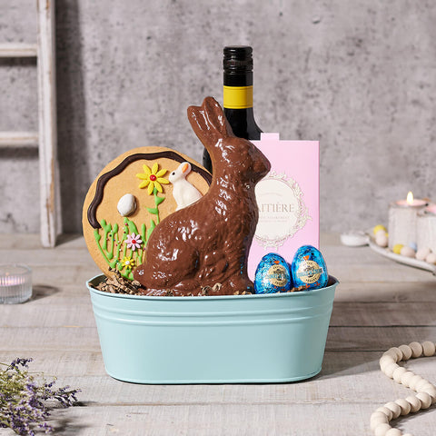 Easter Wine & Chocolate Basket, easter gift, easter, wine gift, wine, gourmet gift, gourmet, chocolate gift, chocolate, candy gift, candy