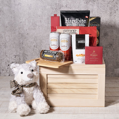 “I Woof You” Beer & Snacks Crate, Valentine's Day gifts, plush gifts, beer gifts