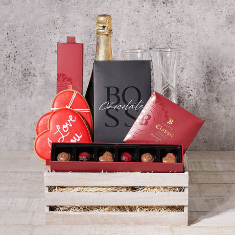 Champagne & Chocolate for 2 Gift Basket, Valentine's day gifts, sparkling wine gifts