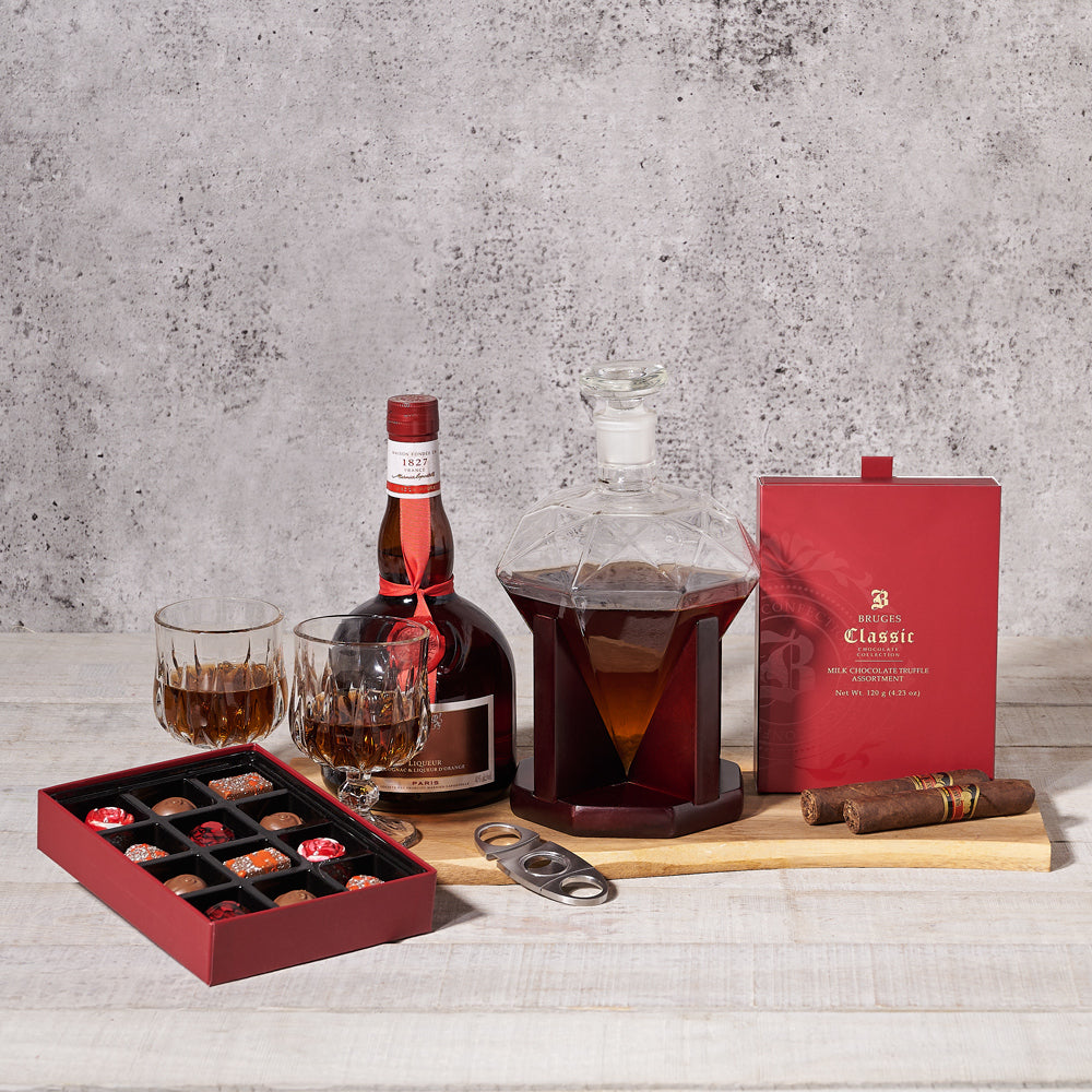 Diamond Liquor Decanter &amp; Cigar Set, Valentine's Day gifts, chocolate gifts, liquor gifts