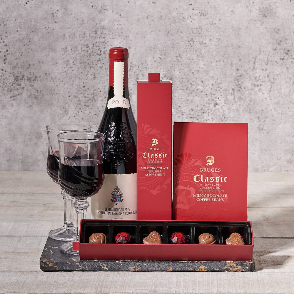 Traverse City Chocolate & Wine Basket, Valentine's Day gifts, wine gifts, chocolate gifts
