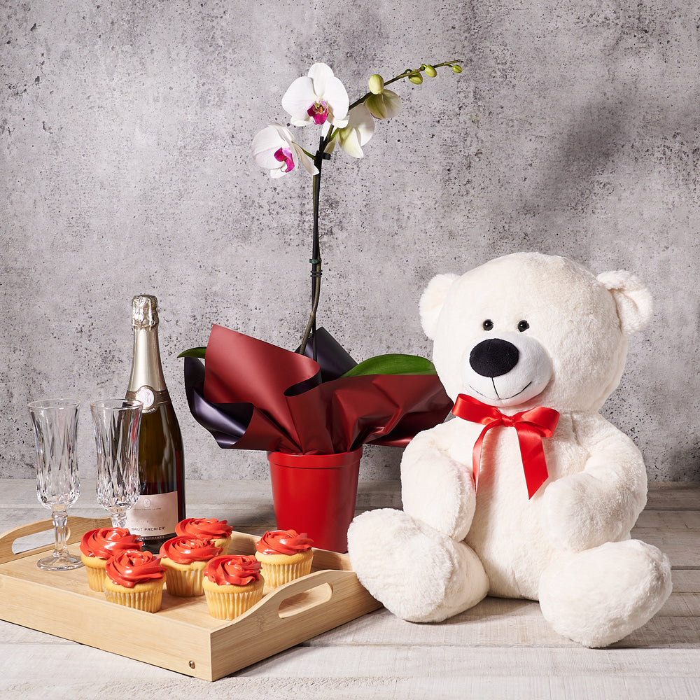 Armful of Love Gift Basket, Valentine's Day gifts, plush gifts, orchids, cupcakes