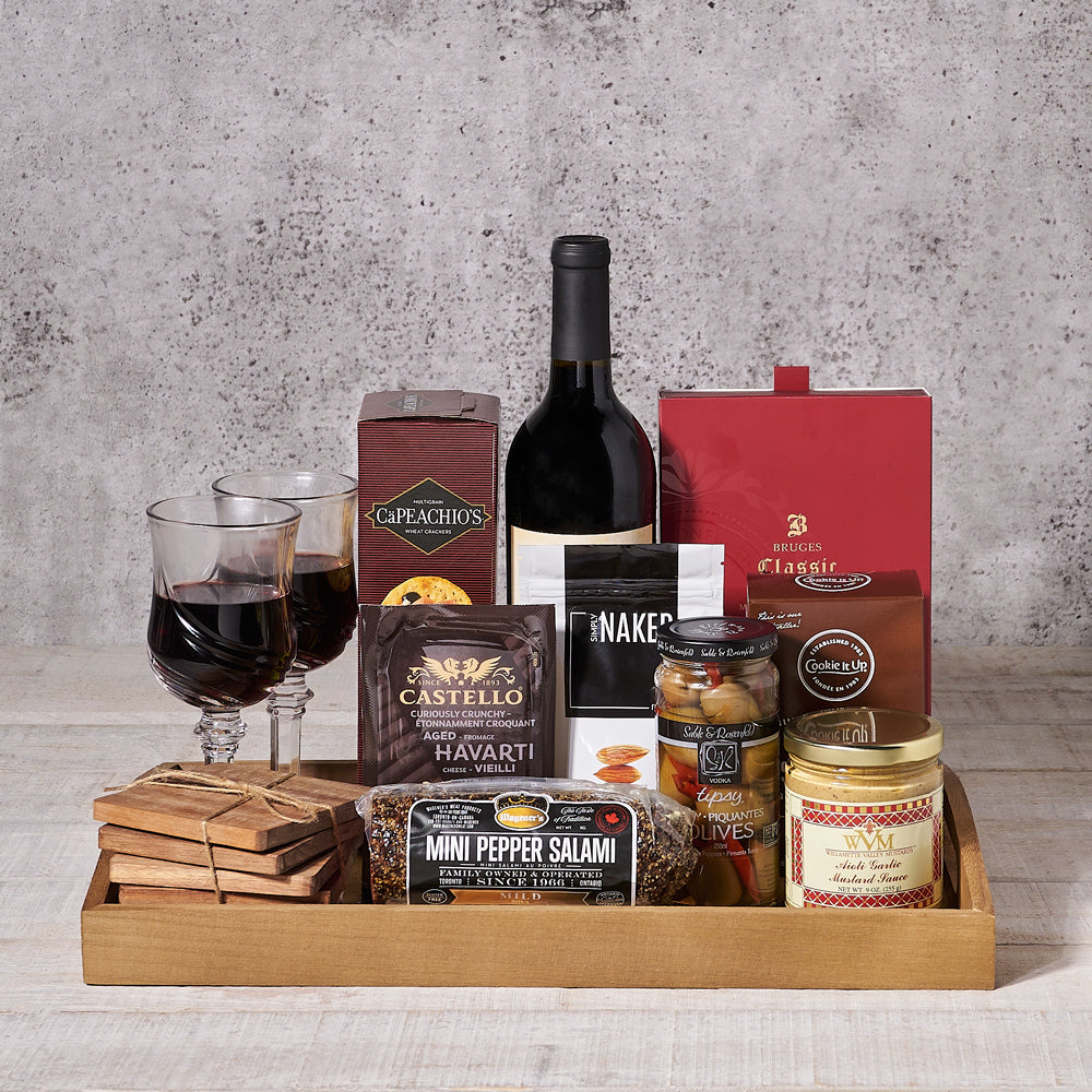 Wine & Snack Tray For 2, Valentine's Day gifts, wine gifts