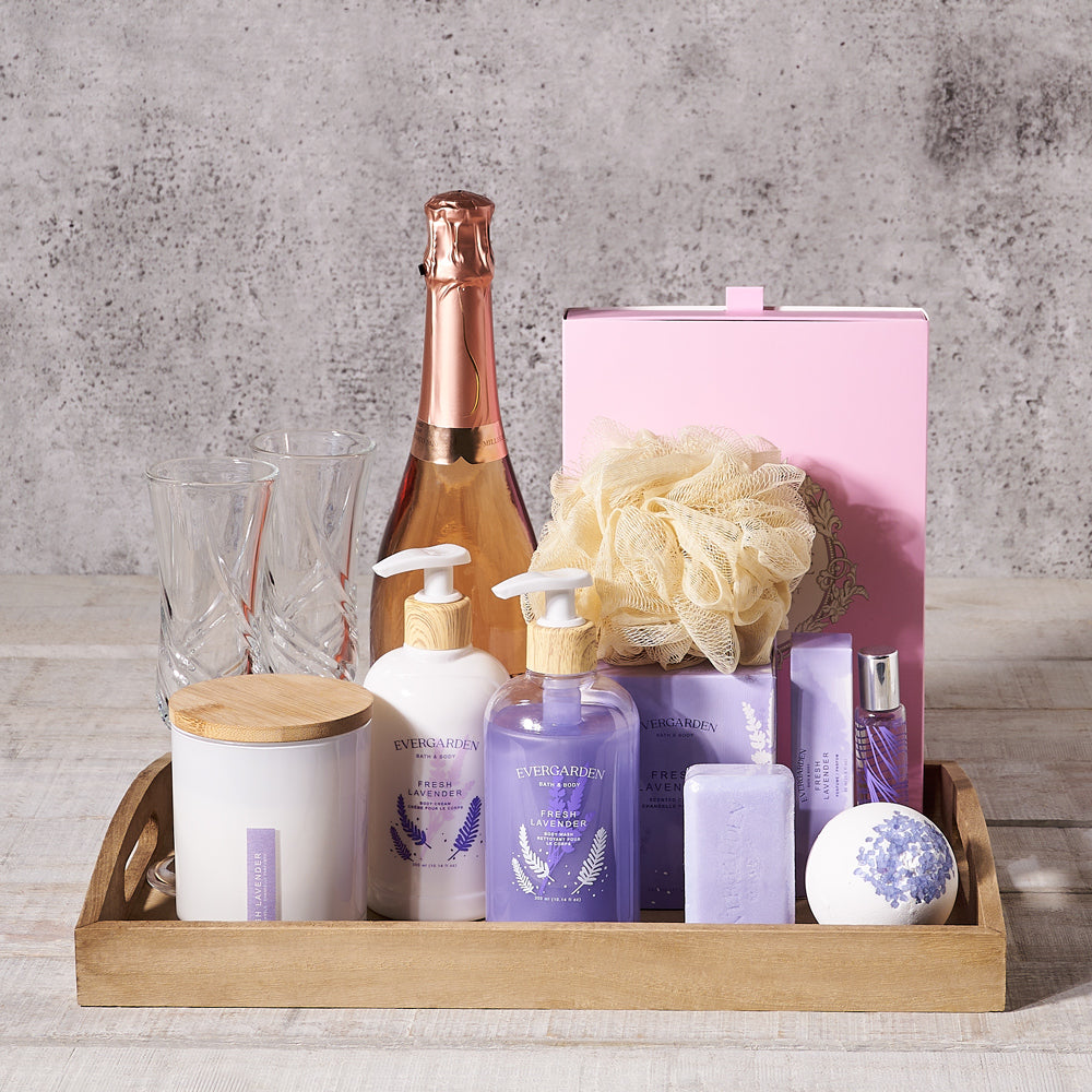 Heartfelt Champagne &amp; Lavender Spa Gift, Valentine's Day gifts, sparkling wine gifts, spa gifts