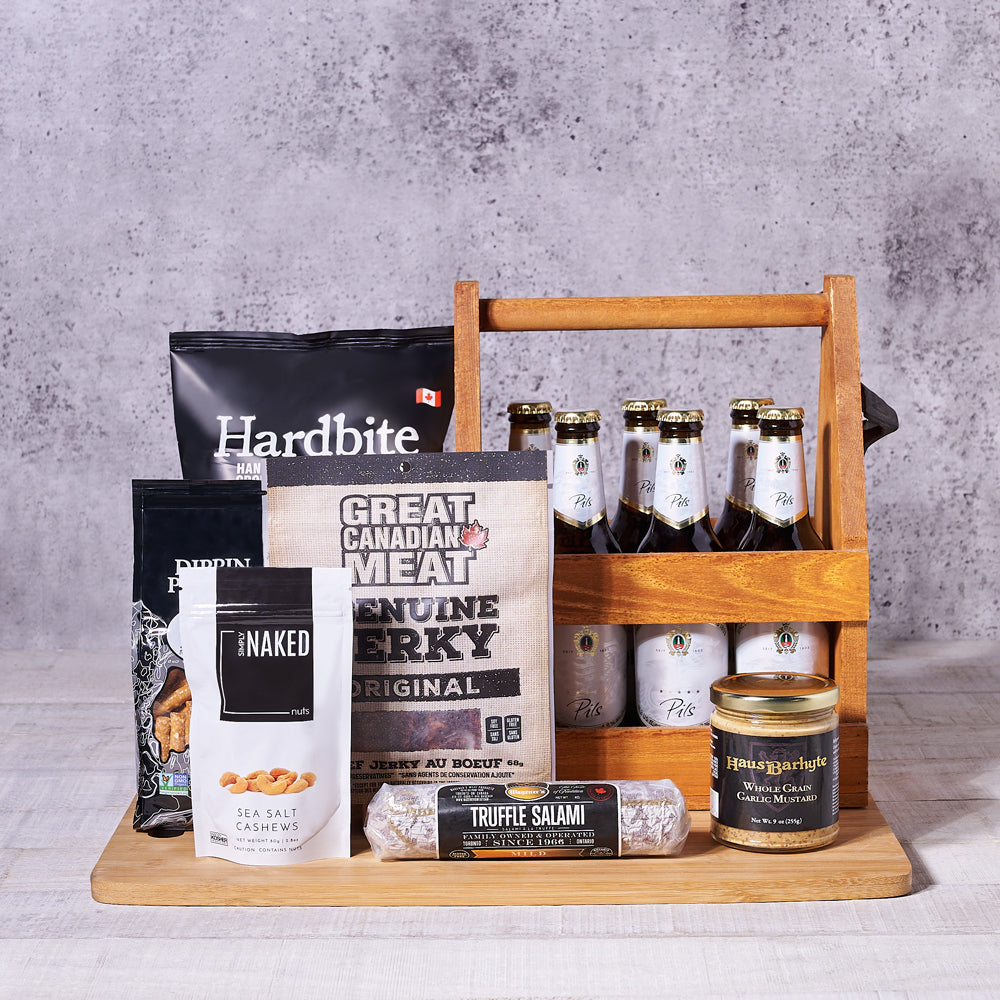 Small Chips & Nibbles Beer Gift Set, beer gifts, salami, beef jerky, nuts