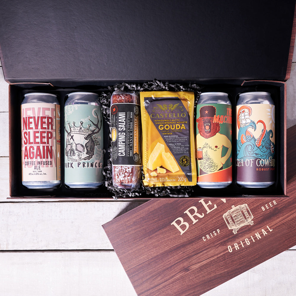 The Charcuterie & Brew Experience Box, beer gifts, cheese gifts, salami