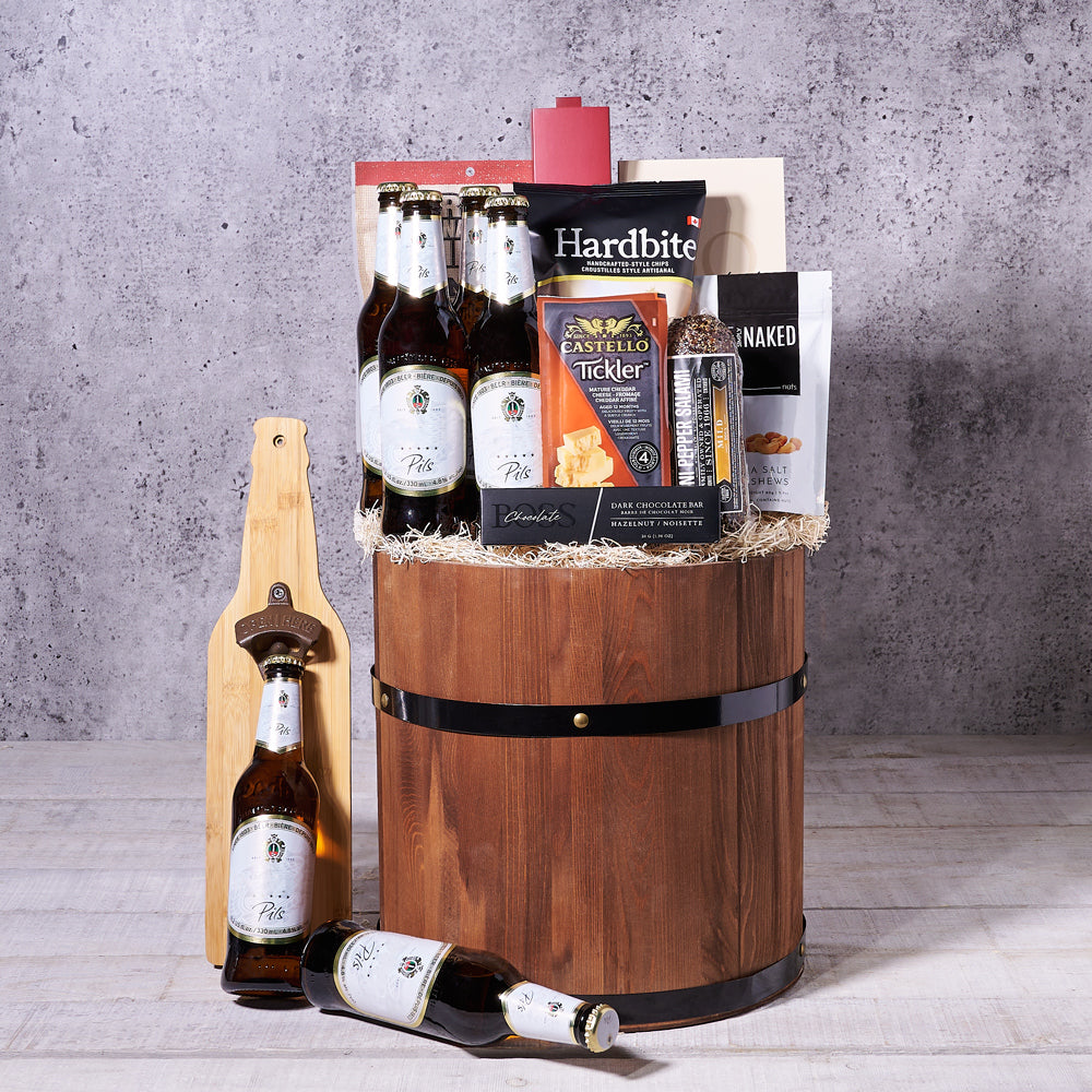 Rustic Charm Gourmet Barrel, beer gift baskets, gourmet gift baskets