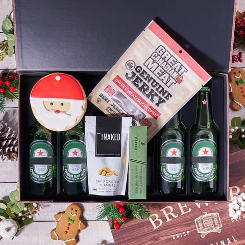 Happy Holidays Beer & Snacks Basket, christmas gift, christmas, holiday gift, holiday, beer gift, beer, gourmet gift, gourmet