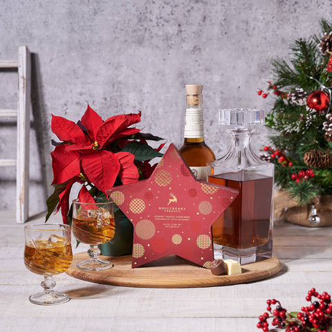 Holiday Liquor & Decanter Basket, christmas gift, christmas, holiday gift, holiday, chocolate gift, chocolate, plant gift, plant, liquor gift, liquor, decanter gift, decanter