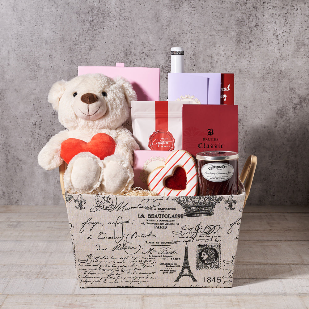 "With Love From Paris" Gift Basket, Valentine's Day gifts, plush gifts