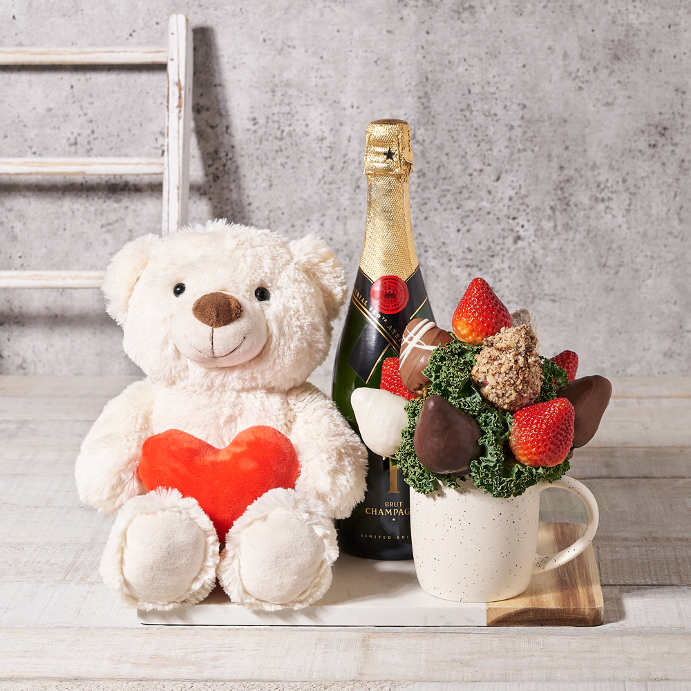 The Chocolate Dipped Strawberries Mug Set with Champagne, Valentine's Day gifts, plush gifts, chocolate covered strawberries