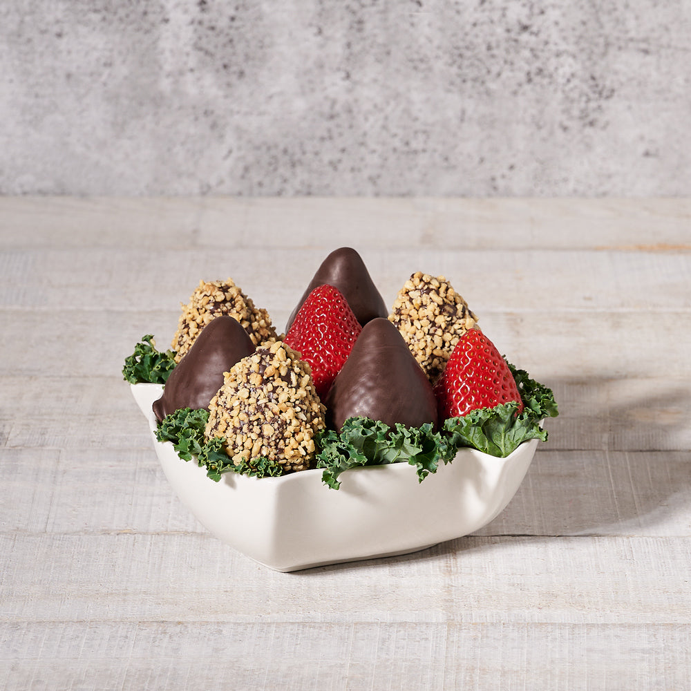 Chocolate Dipped Strawberries in Ivy Dish , Valentine's Day gifts, chocolate covered strawberries