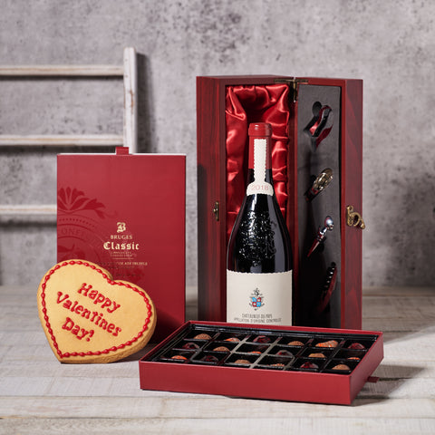 Chocolate & Wine Valentine’s Day Basket, chocolate gifts, wine gifts, Valentine's Day gifts