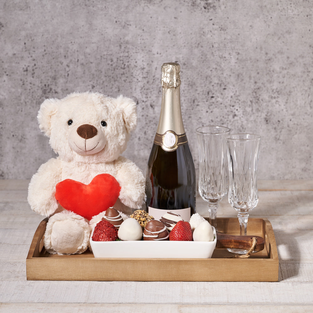 Recipe for Love Gift Tray, Valentine's Day gifts, chocolate covered strawberries, sparkling wine gifts