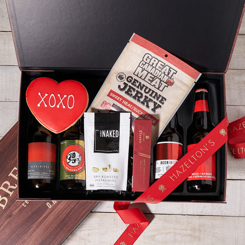 Romantic Beer & Treat Gift Basket, Valentine's Day gifts, beer gifts