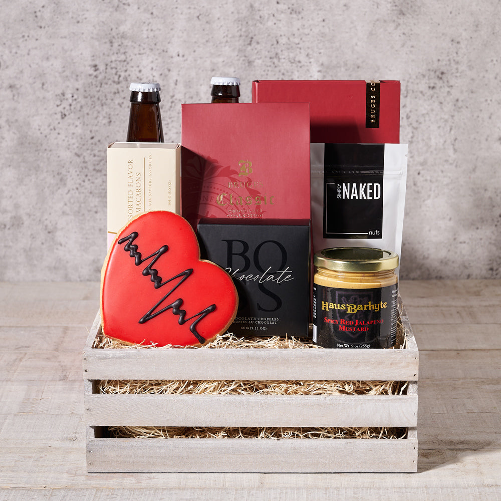 Love & Beer Valentine’s Day Gift Crate, Valentine's Day gifts, chocolate gifts, cookie gifts, root beer