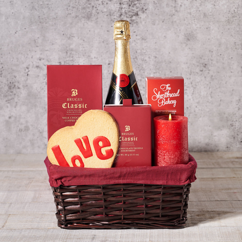 Champagne &amp; Sweets Gift Basket, Valentine's Day gifts, cookie gifts, sparkling wine gifts