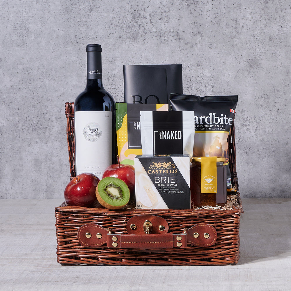 The Tasteful Pleasures Wine Gift Basket, wine gift, wine, gourmet gift, gourmet, fruit gift, fruit