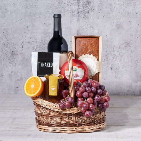 Fresh Market Wine Gift Basket, wine gift, wine, gourmet gift, gourmet, fruit gift, fruit