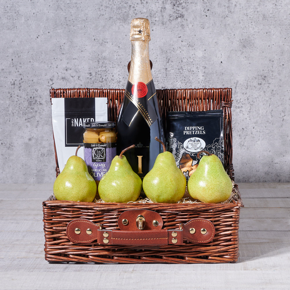 Hearty Gourmet & Champagne Gift Basket, gourmet gift, gourmet, champagne, champagne gift, sparkling wine, sparkling wine gift, fruit gift, fruit