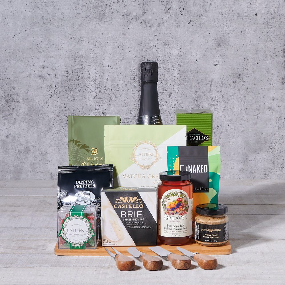 A Fine Toast Celebration Gift Basket, gourmet gift, gourmet, champagne gift, champagne, sparkling wine, sparkling wine gift