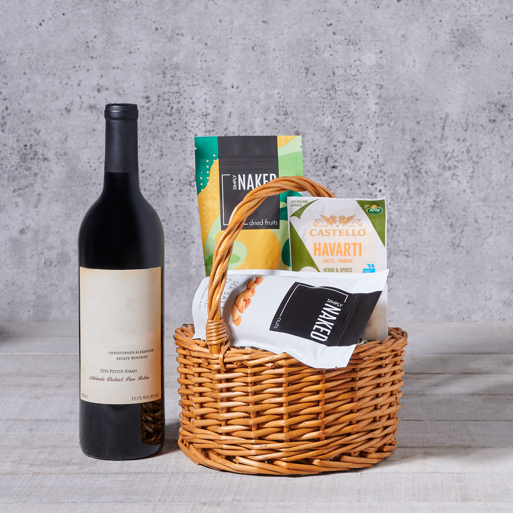 Select Wine &amp; Savory Bites Basket, gourmet gift, gourmet, cheese gift, cheese, wine gift, wine