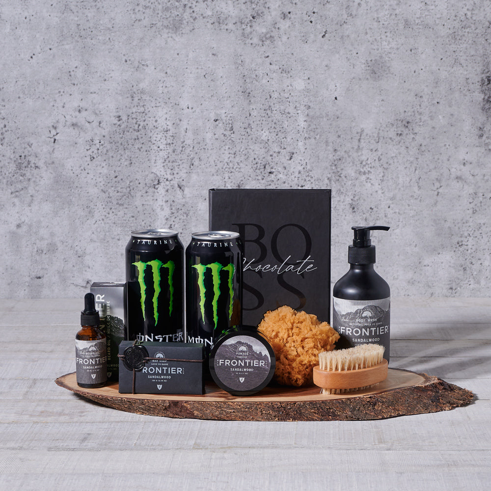 Men’s Energizing Spa & Refreshment Set, spa gift, body wash gift basket,