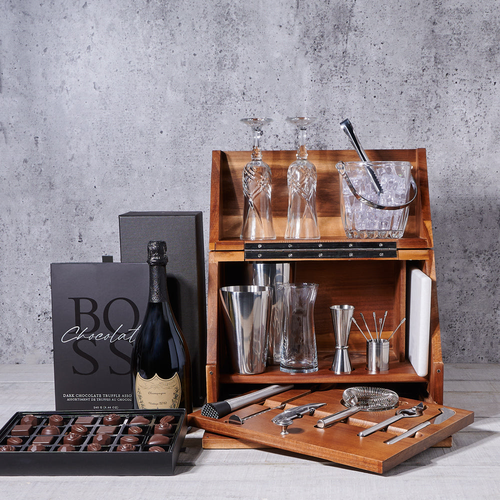The Grand Cellar Champagne & Barware Gift Set, sparkling wine gift, sparkling wine, champagne gift, champagne, bar set gift, bartender gift