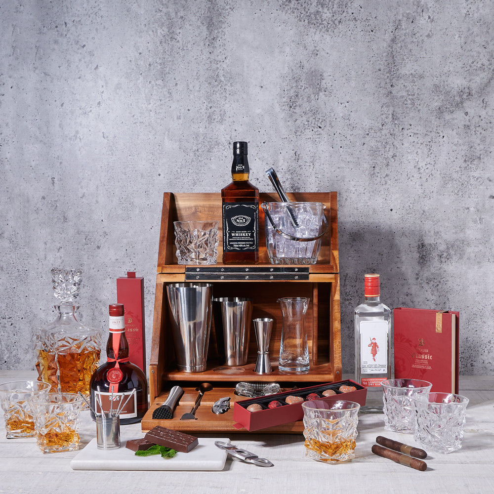 The Extravagant Gentleman’s Whiskey &amp; Barware Set, liquor gift, liquor, bar set gift, bartender gift