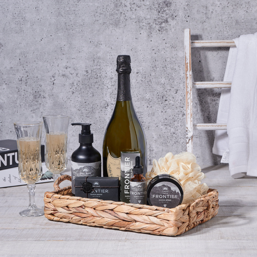 The Refined Gentleman’s Champagne Experience, champagne gift baskets, spa gift baskets, spa gifts, gift baskets