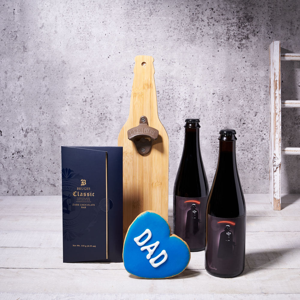 Dad's Chocolate &amp; Beer Delight Set, father’s day gift baskets, gourmet gifts, gifts, beer, chocolate, cookie