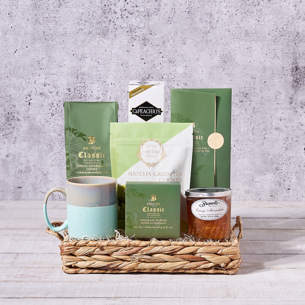 Warm Urban Sips Gourmet Gift Basket, coffee gift, coffee, gourmet gift, gourmet