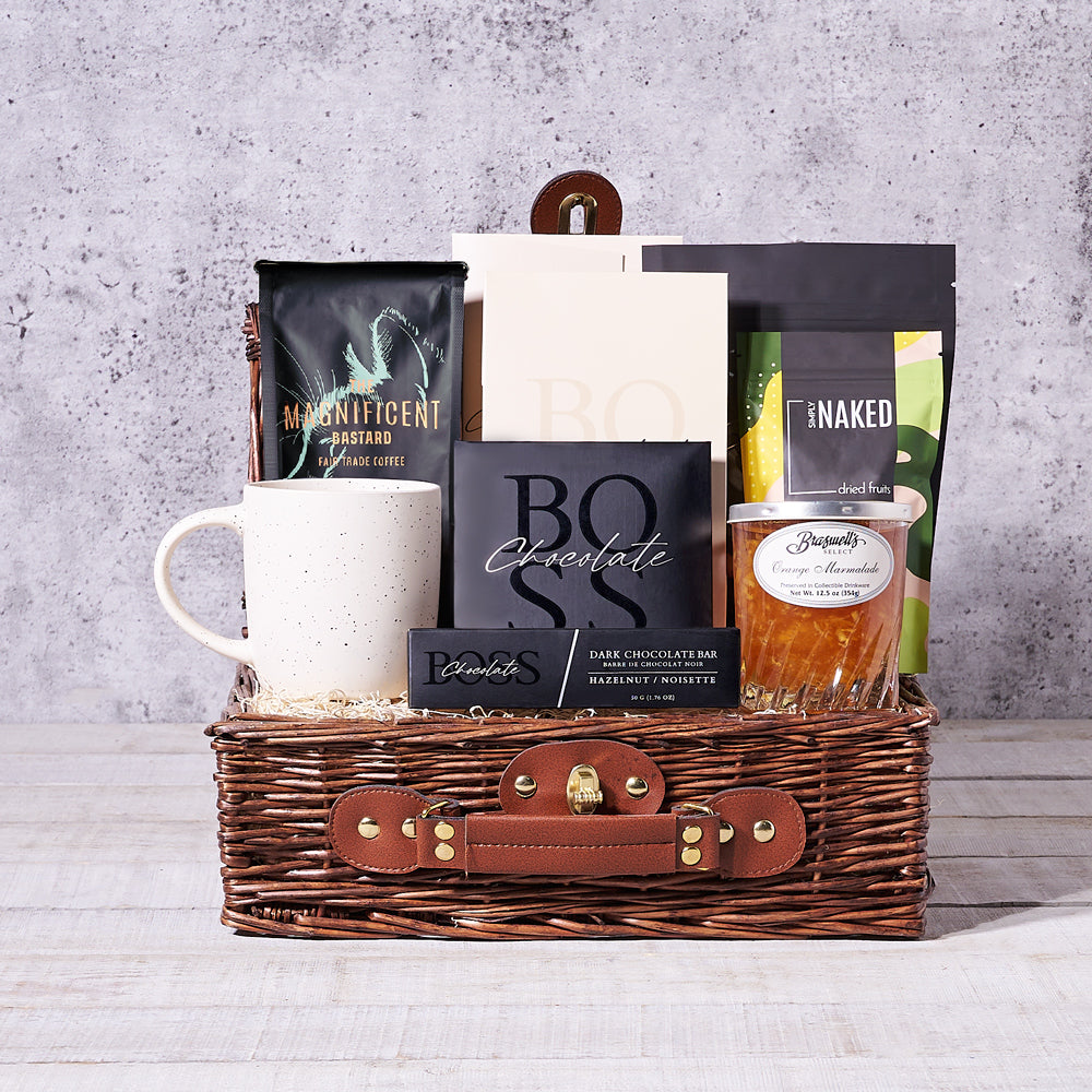 Festive Snack & Coffee Gift Basket, coffee gift, coffee, gourmet gift, gourmet, chocolate gift, chocolate